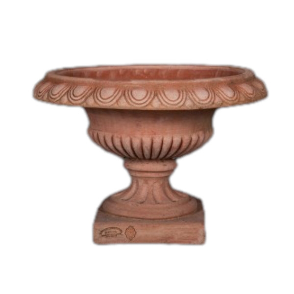 Tazza Medicea – Impruneta Terracotta Pokal mit antiker Kannelierung, handgefertigt und frostfest